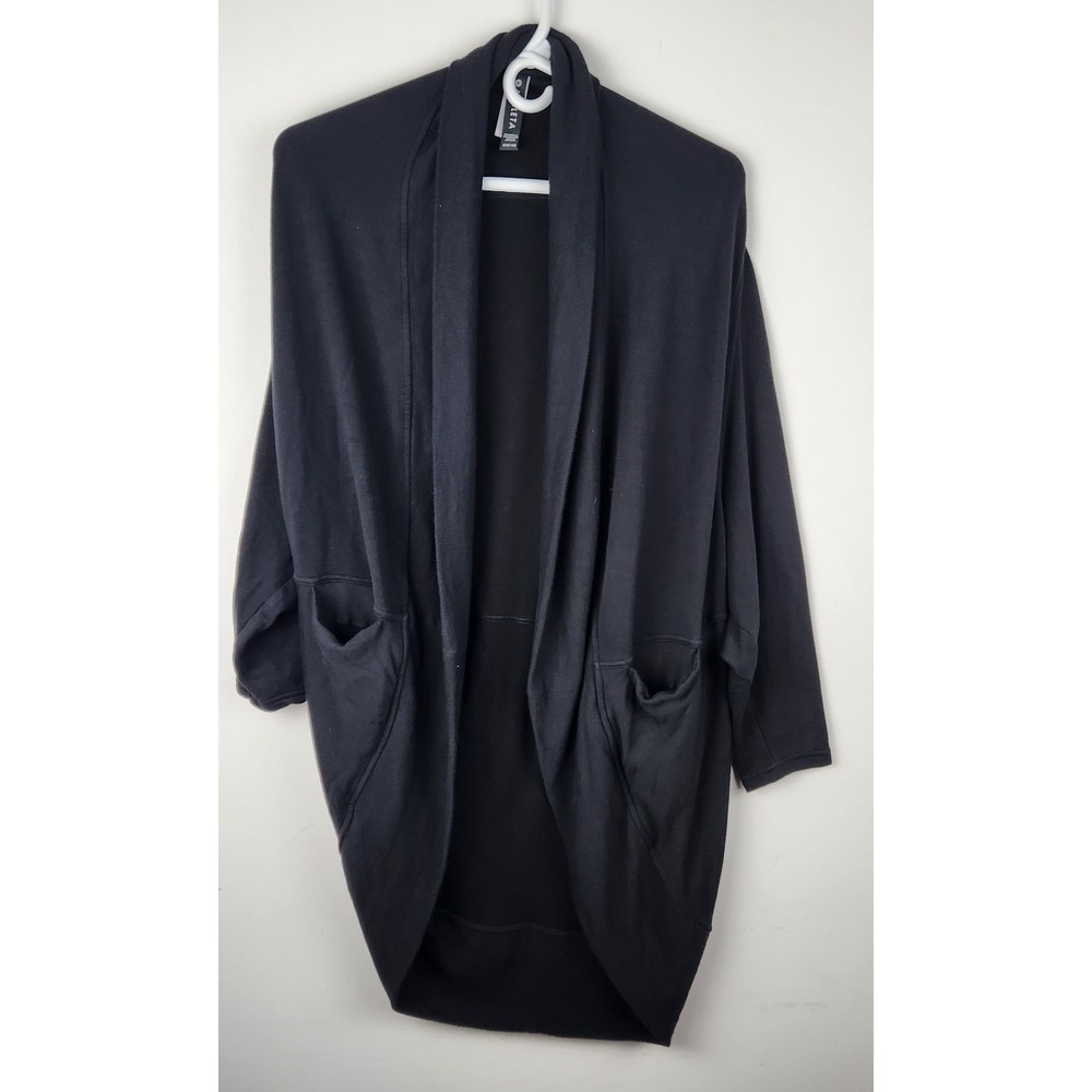 Athleta Pranayama Wrap Cardigan Women XXS/XS Black Open Front Draped Pockets